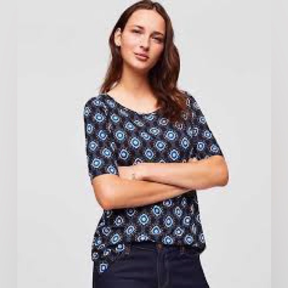 LOFT Medallion Ballet Neck Half Sleeve Tee - Picture 1 of 6
